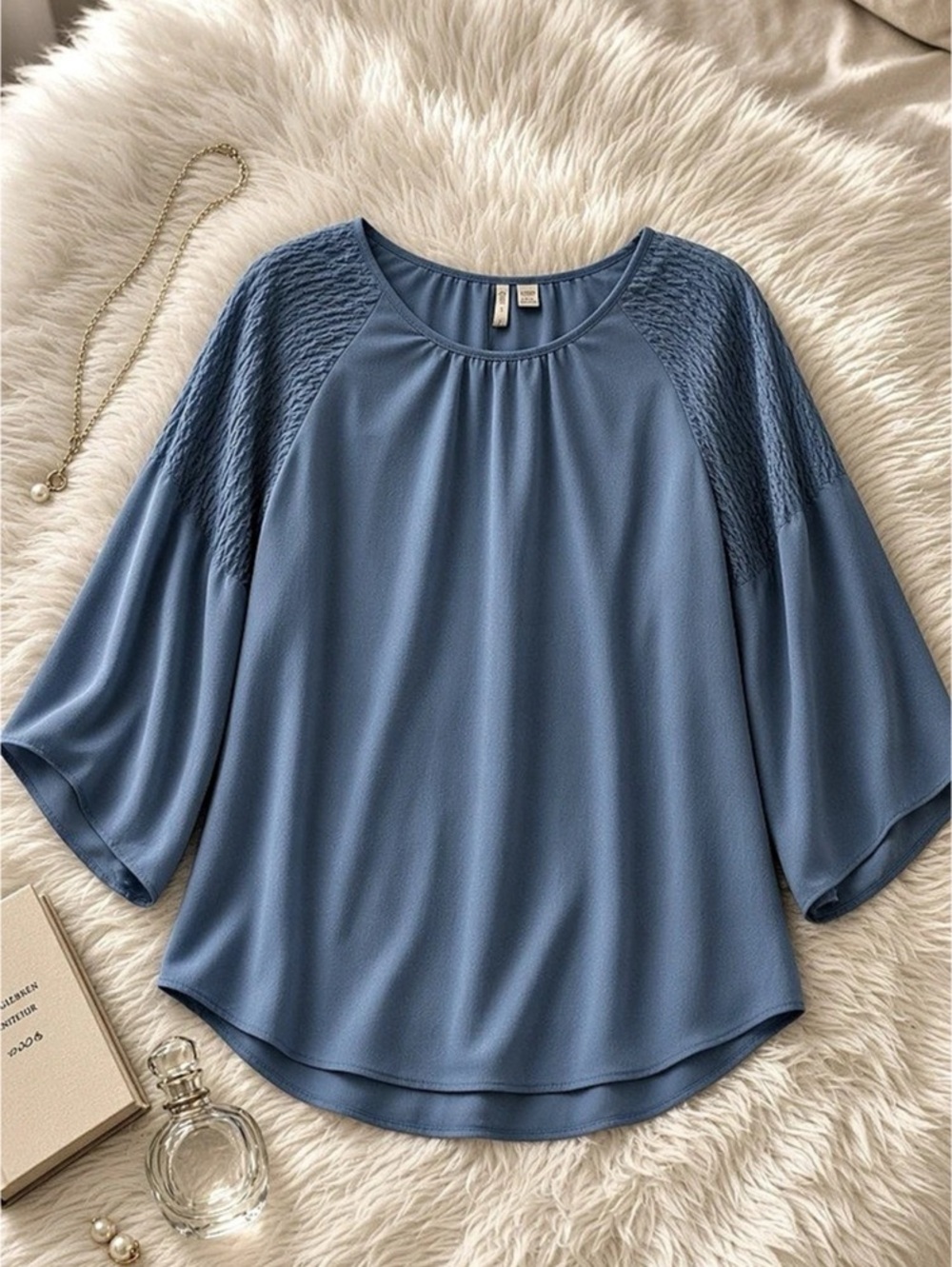 Cato 14/16W Dusty Blue Blouse | Lace Shoulders 💙